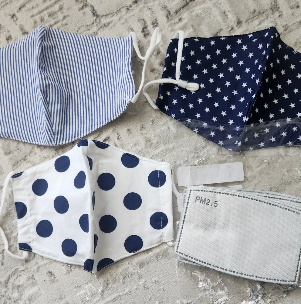 Kids Navy and White Patterned Face Masks